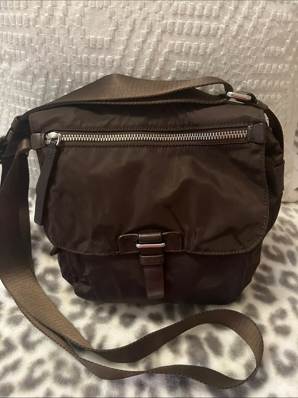 Tumi Brown Nylon Crossbody Bag with Silver Hardware
